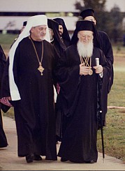 Procession with Ecumenical Patriarch Bartholomew and Metropolitan Constantine during the visit of His All-Holiness to the Metropolia Center. October 27, 1997.